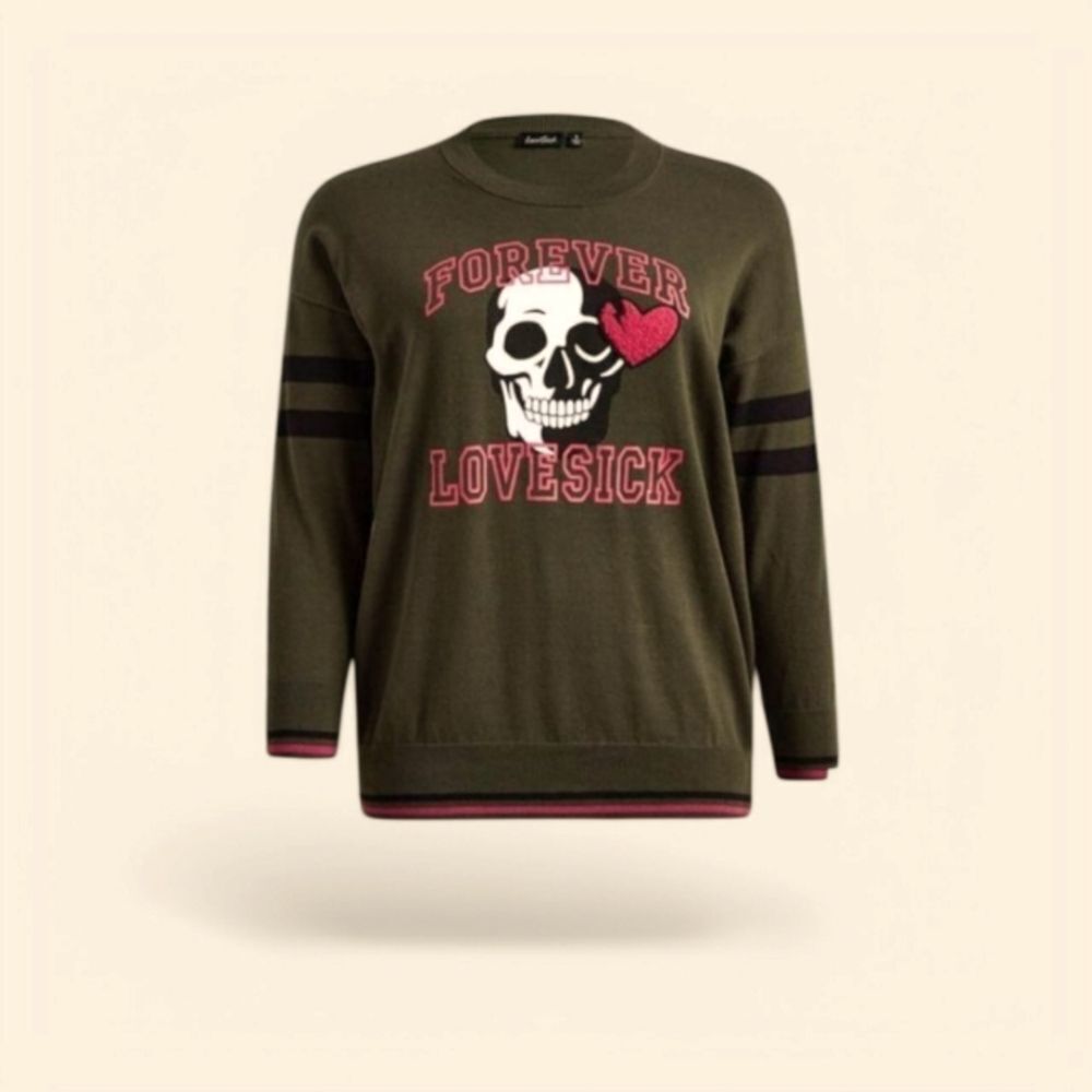 TORRID LOVESICK Plus Size Warm Crew Neck Skull Heart Graphic Sweater 3X